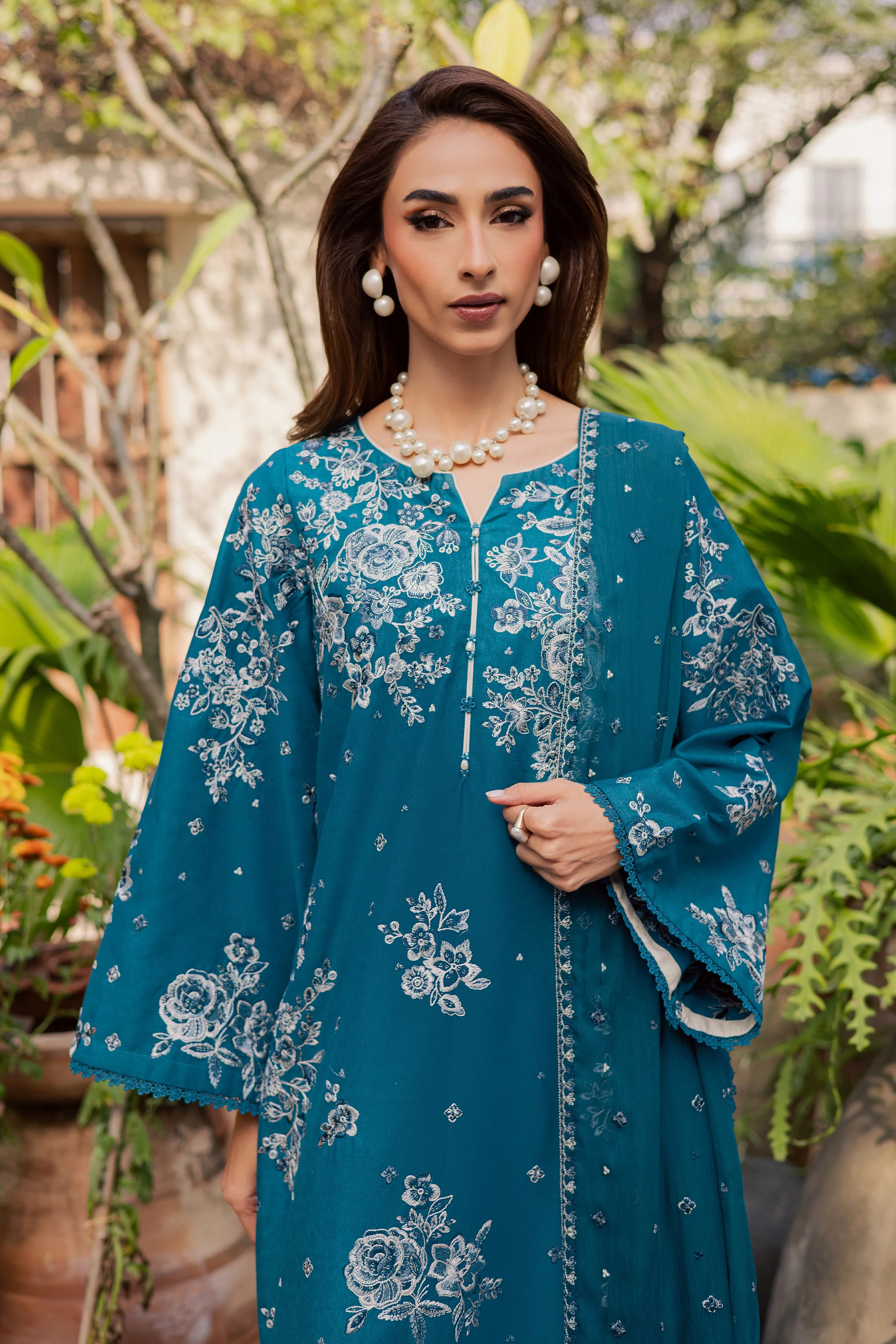Teal Ocean 3Pc - Embroidered Festive Pret - Image 4