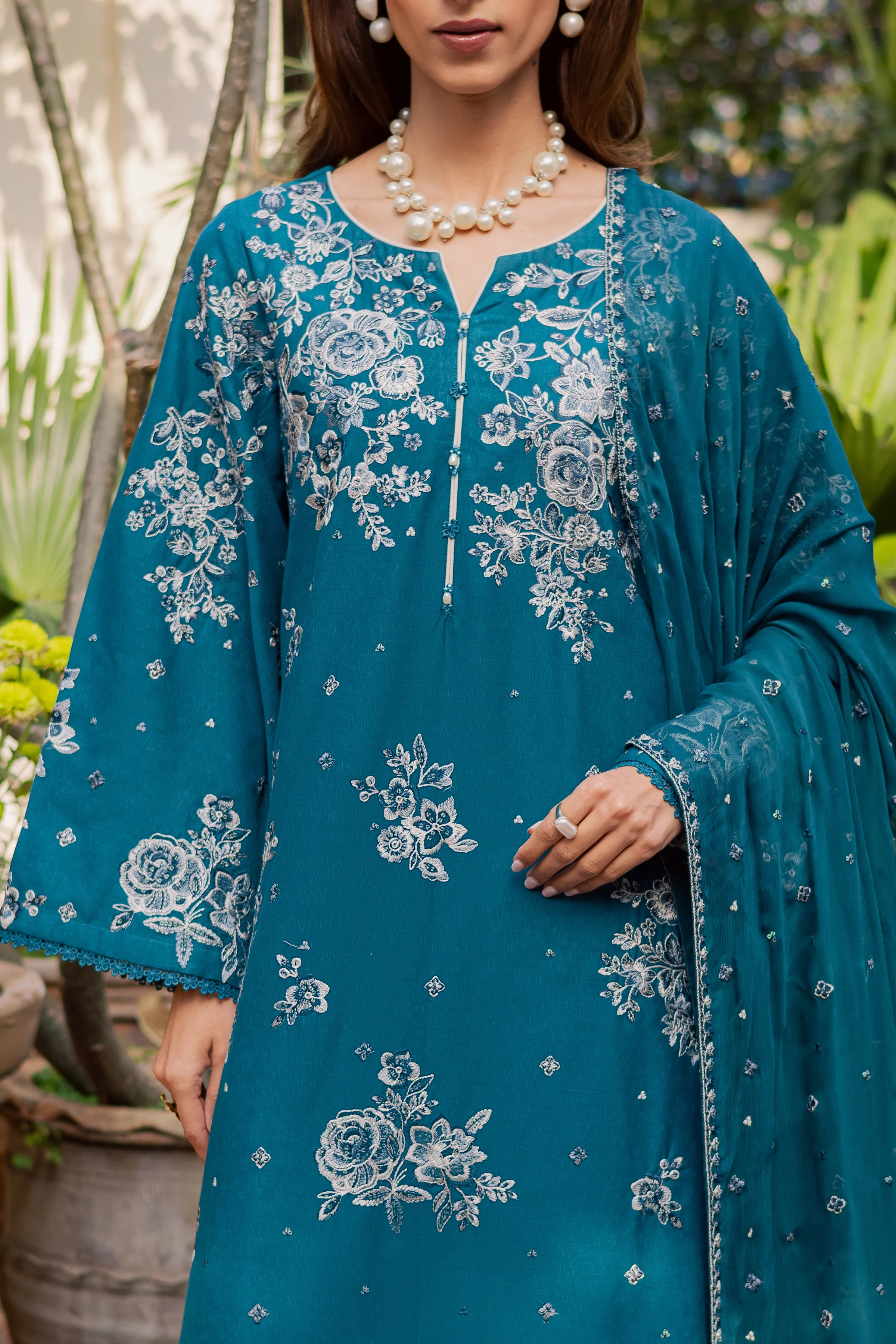 Teal Ocean 3Pc - Embroidered Festive Pret - Image 6