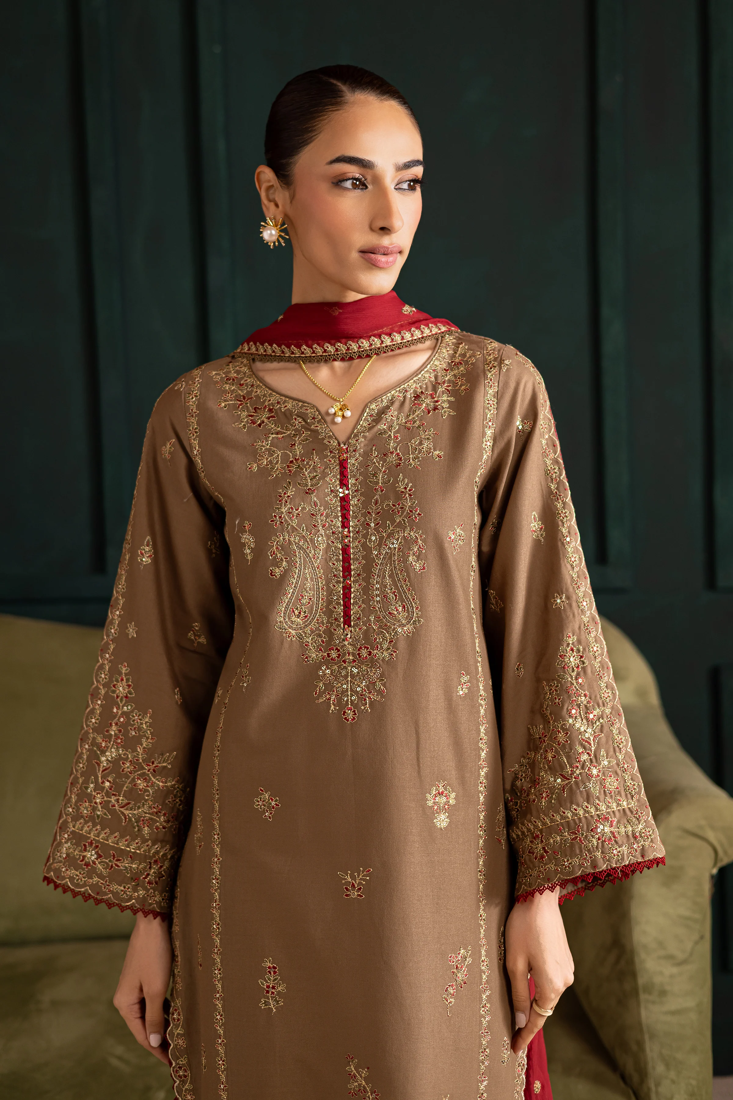 Tiramisu 3Pc - Embroidered Khaddar Dress - Image 2