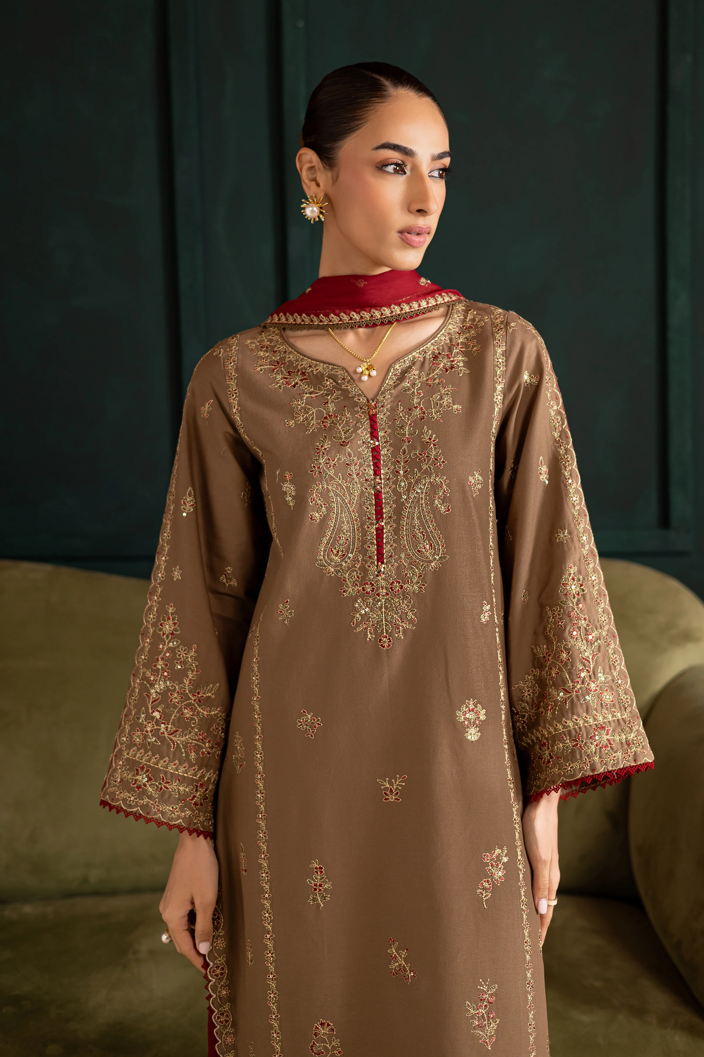 Tiramisu 3Pc - Embroidered Khaddar Dress - Image 3