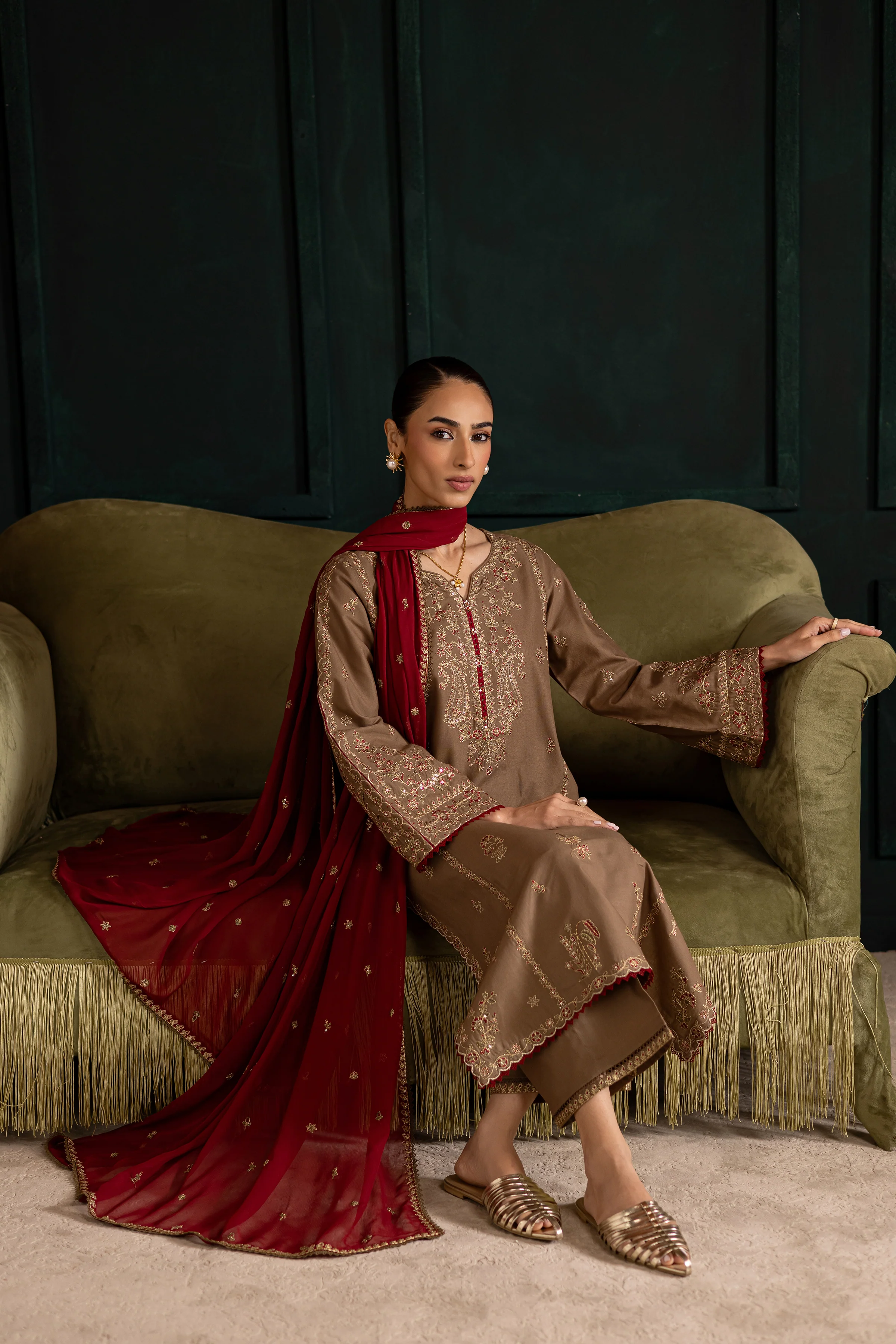 Tiramisu 3Pc - Embroidered Khaddar Dress - Image 4