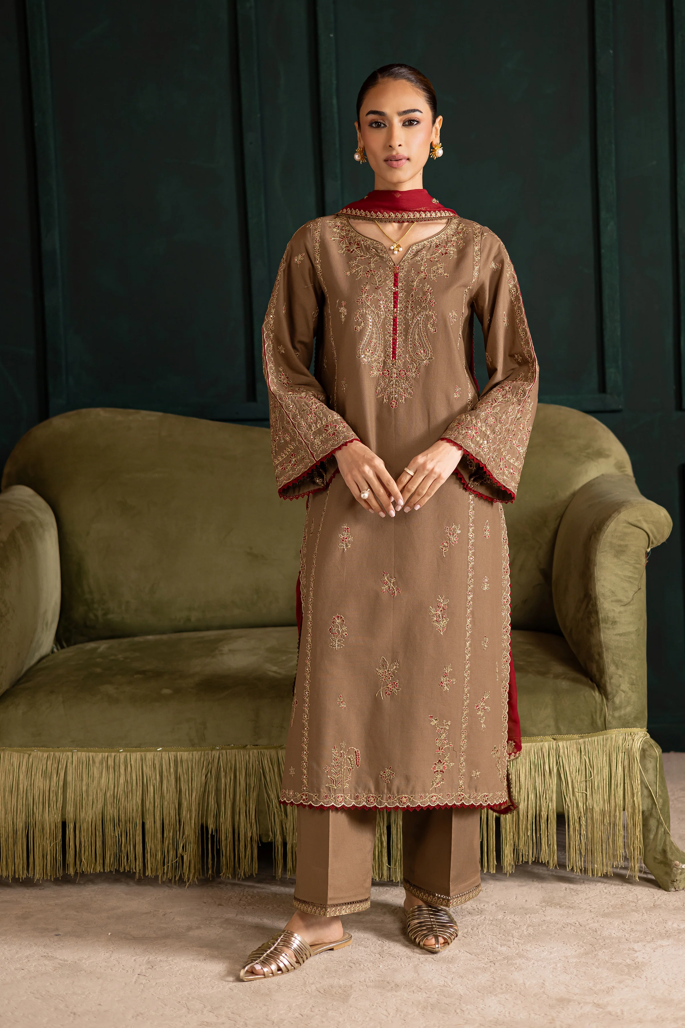 Tiramisu 3Pc - Embroidered Khaddar Dress - Image 5