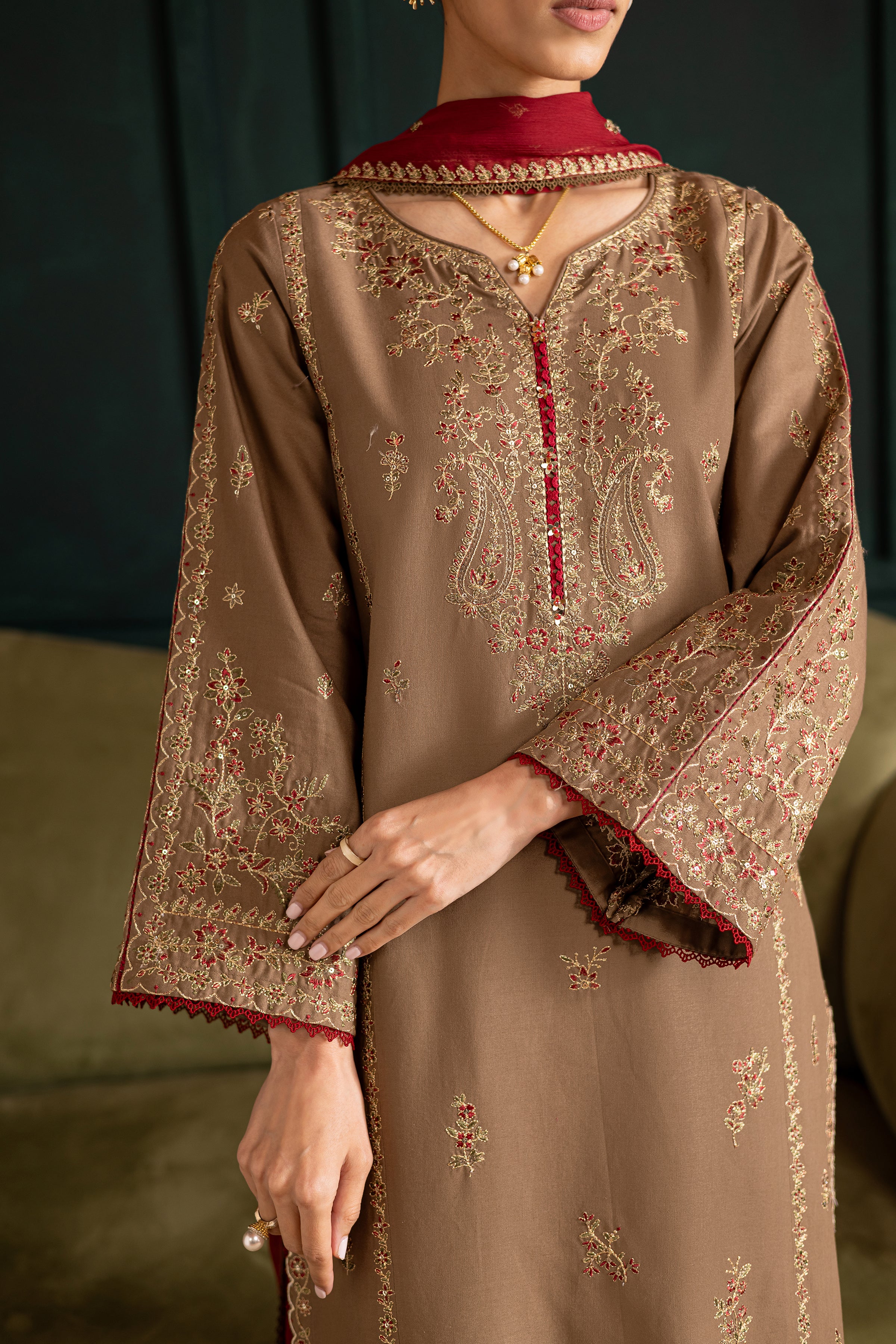 Tiramisu 3Pc - Embroidered Khaddar Dress - Image 7