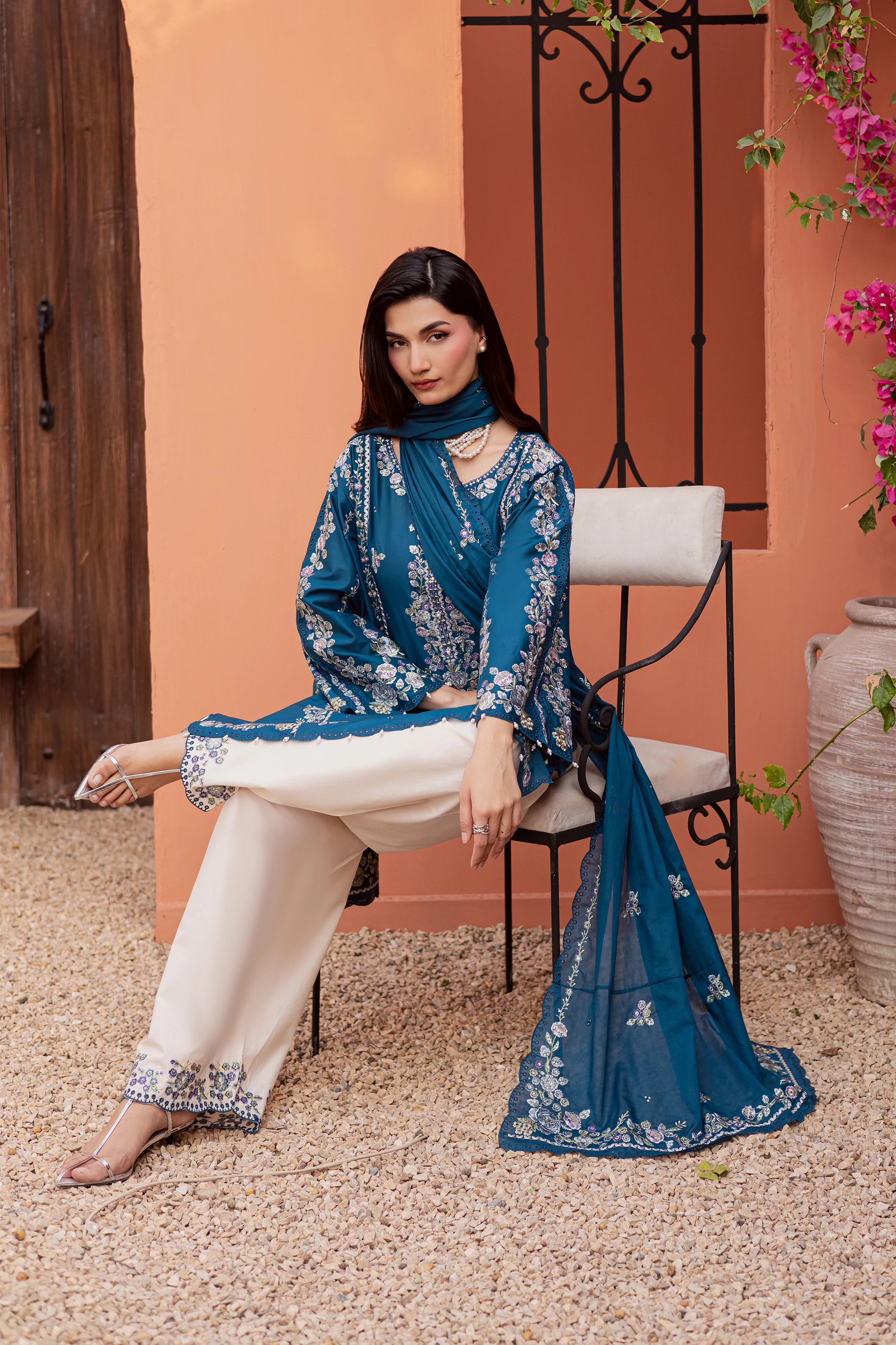 Twilight Bloom 3Pc - Festive Embroidered Lawn - Image 3