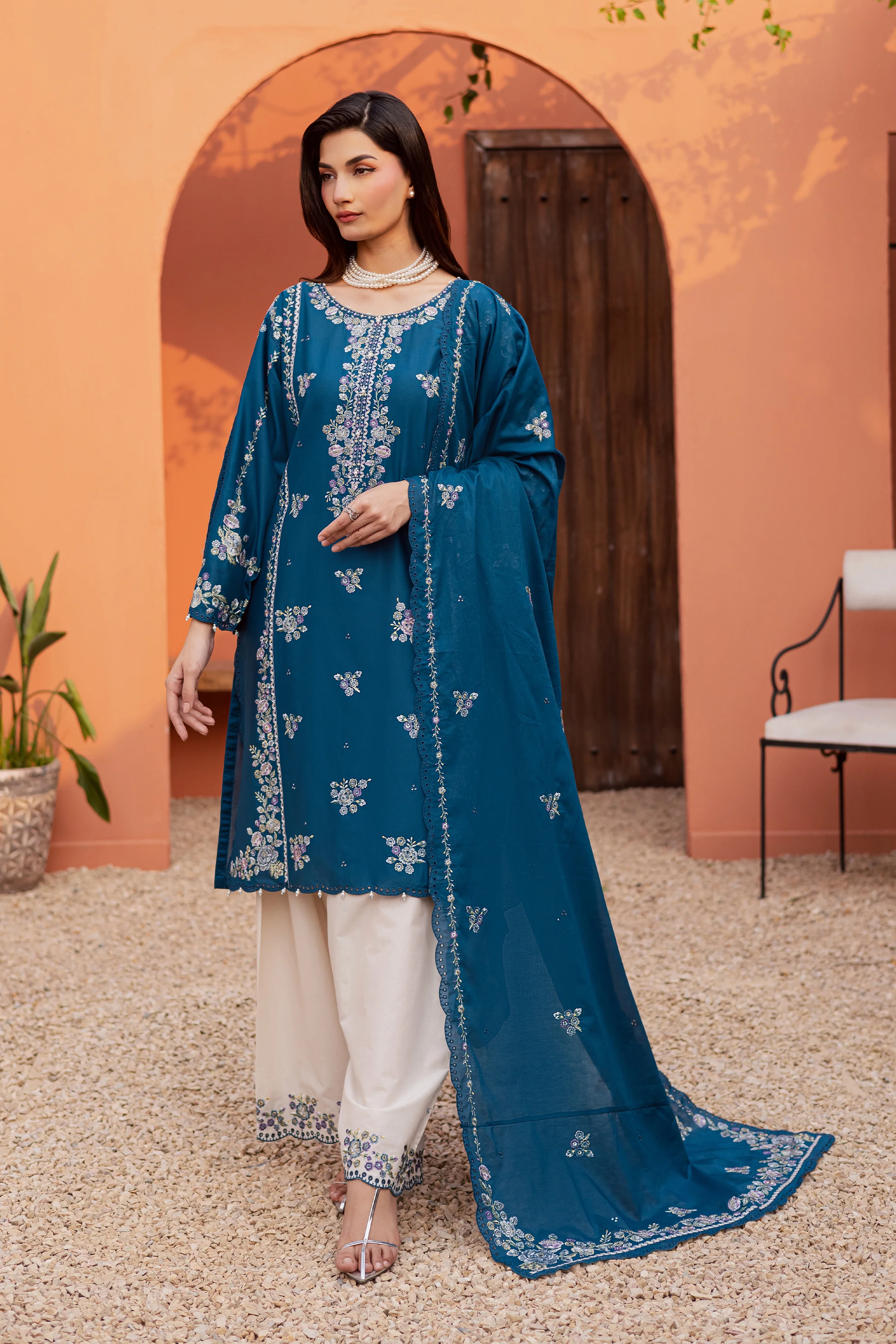 Twilight Bloom 3Pc - Festive Embroidered Lawn - Image 4
