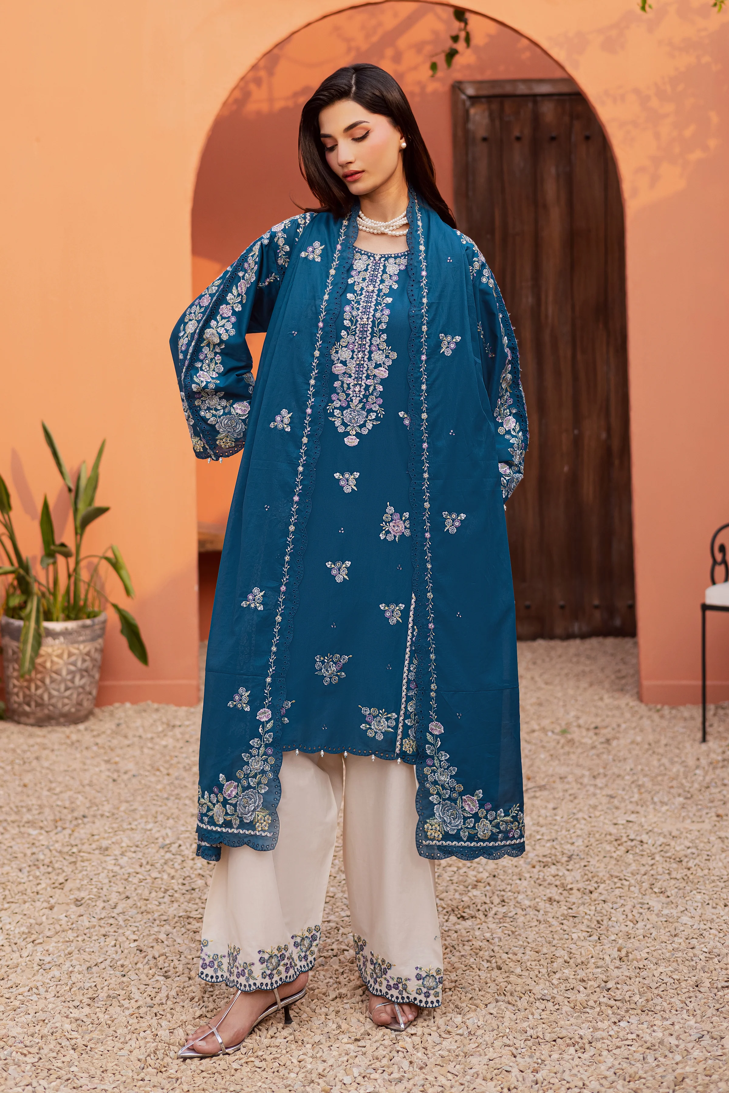 Twilight Bloom 3Pc - Festive Embroidered Lawn - Image 6