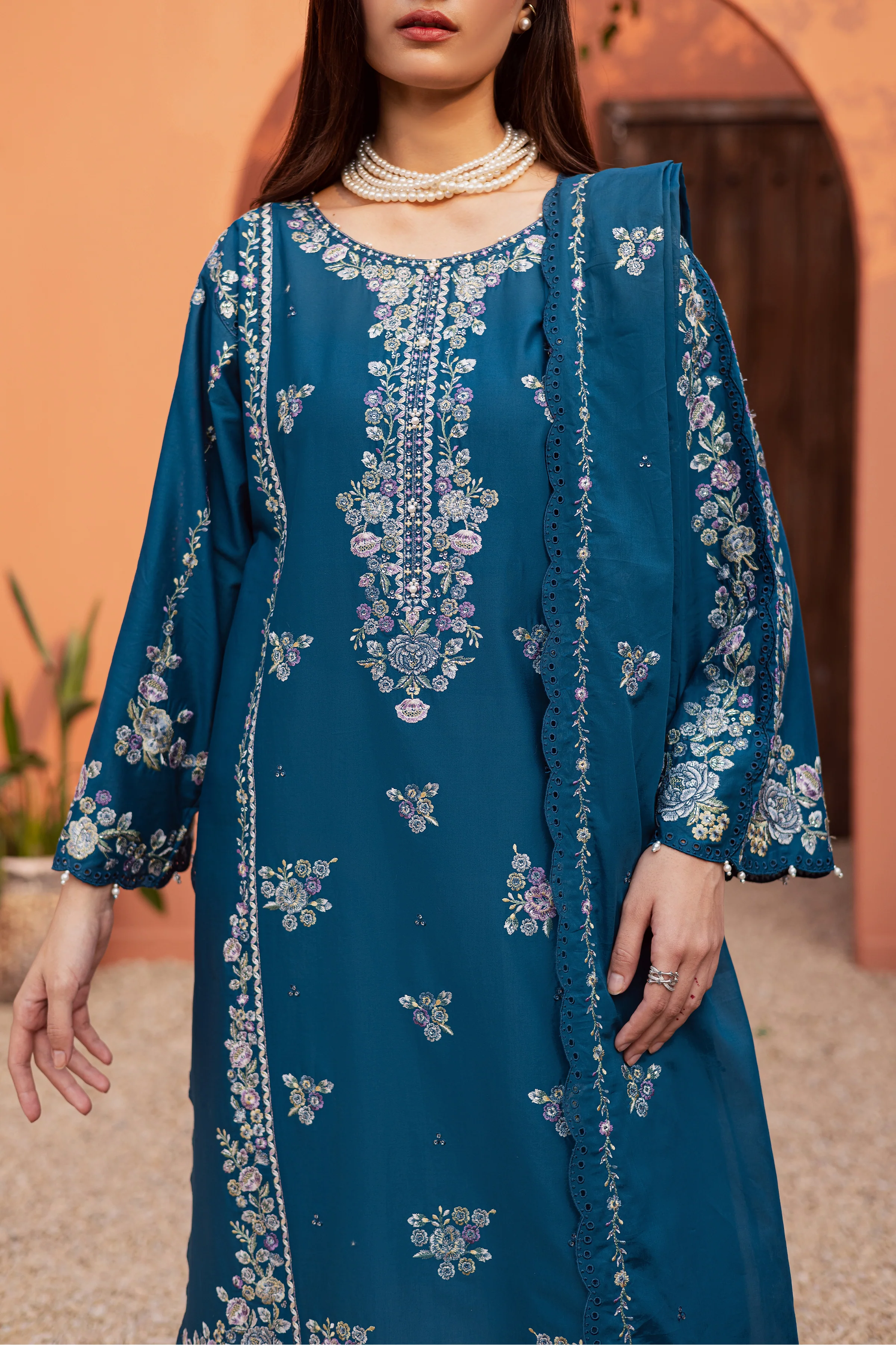 Twilight Bloom 3Pc - Festive Embroidered Lawn - Image 9
