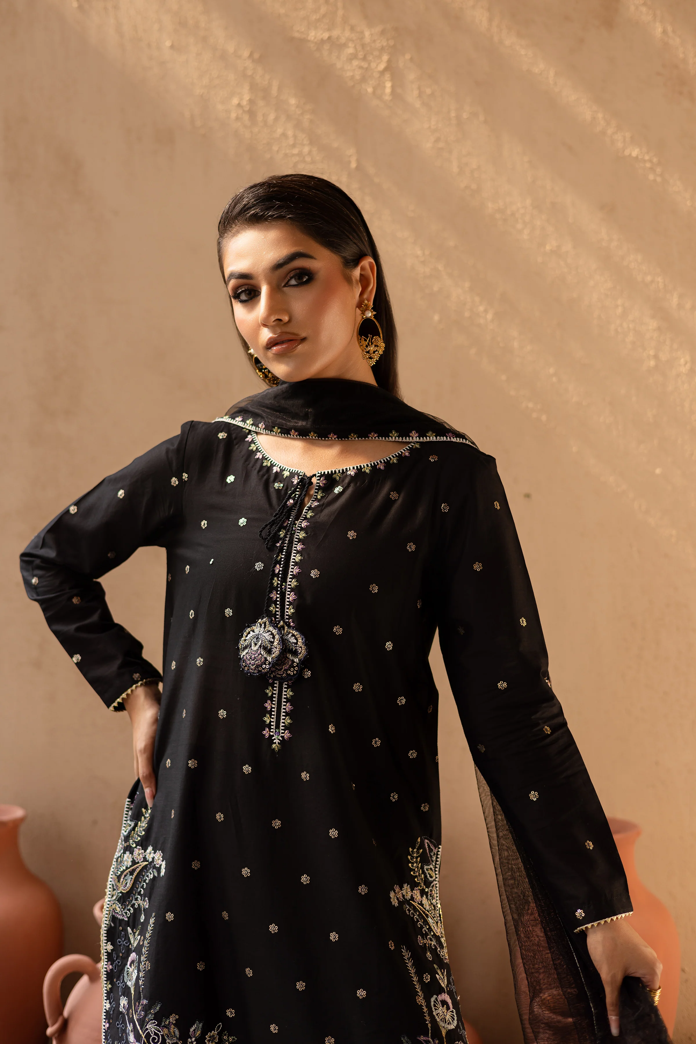 Varsha 3Pc - Embroidered Solid Dress - Image 2