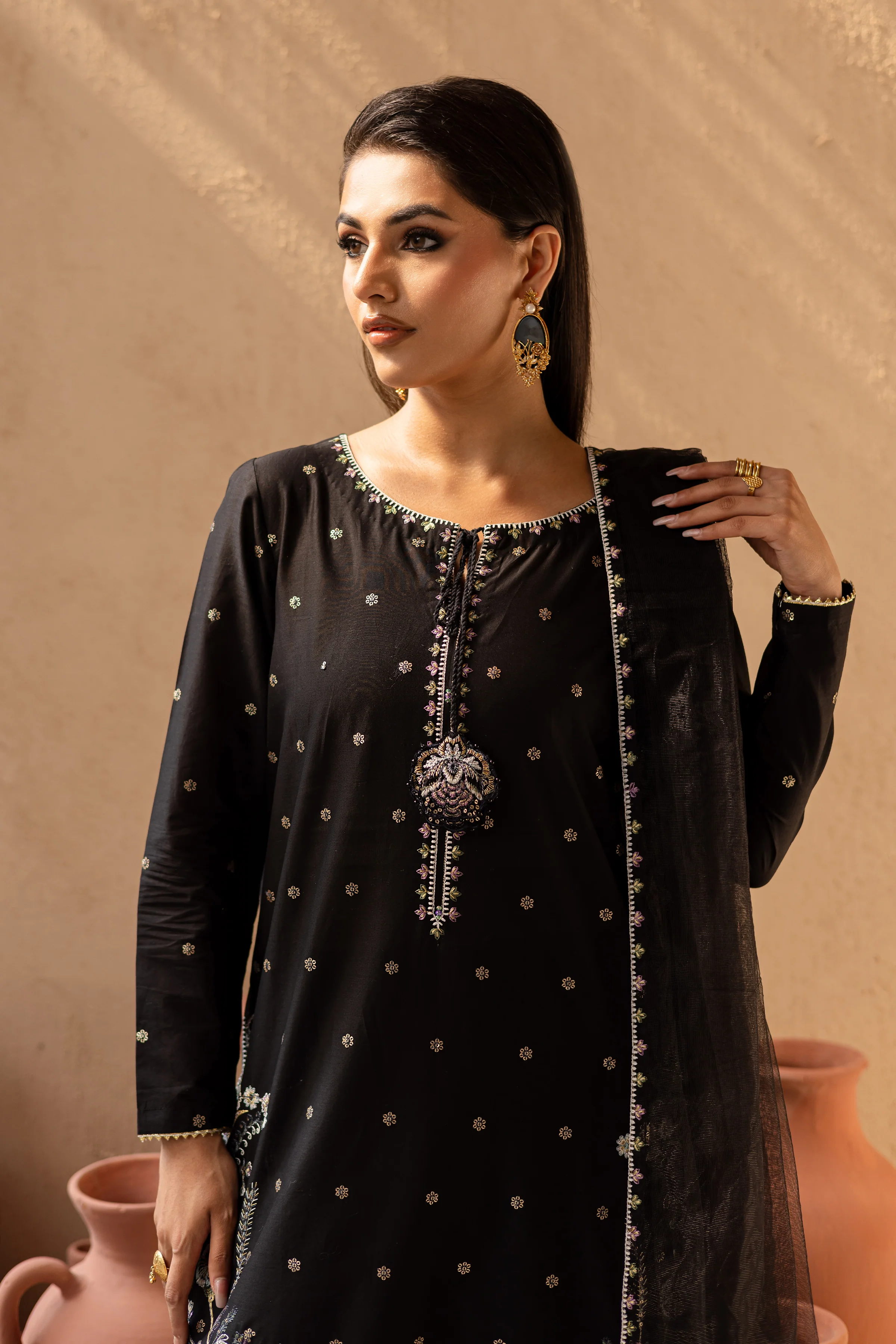Varsha 3Pc - Embroidered Solid Dress - Image 3