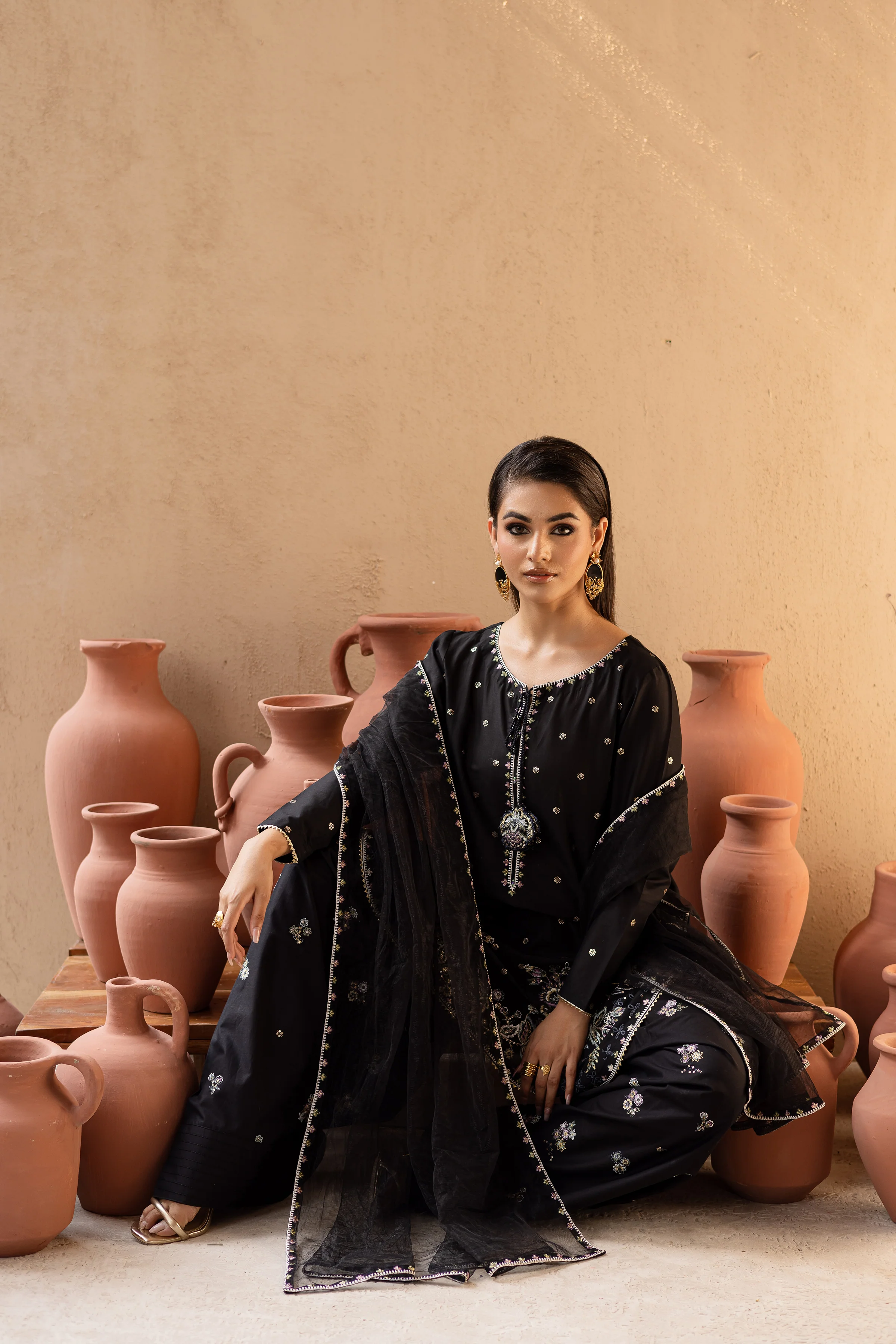 Varsha 3Pc - Embroidered Solid Dress - Image 4