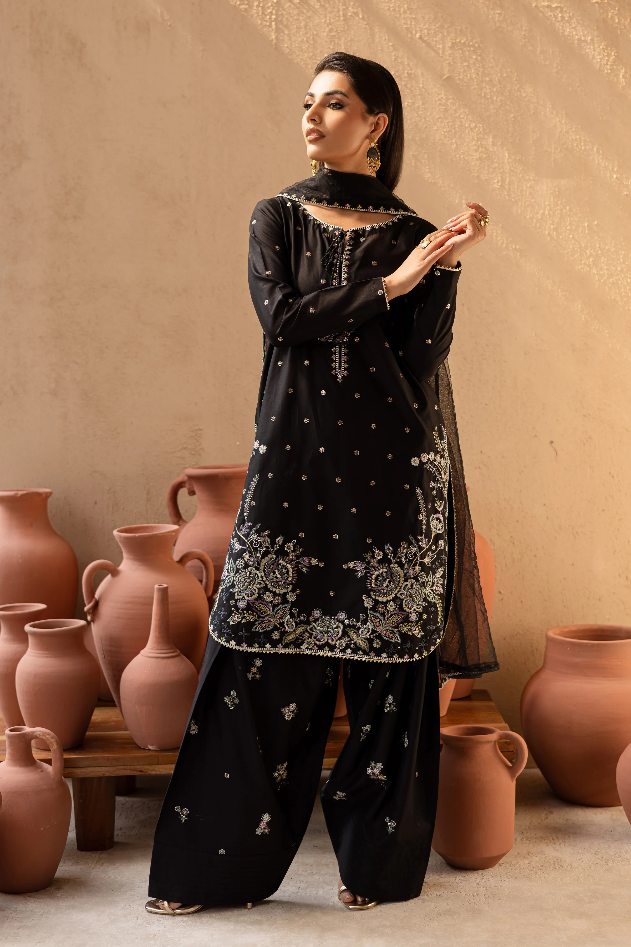 Varsha 3Pc - Embroidered Solid Dress - Image 5