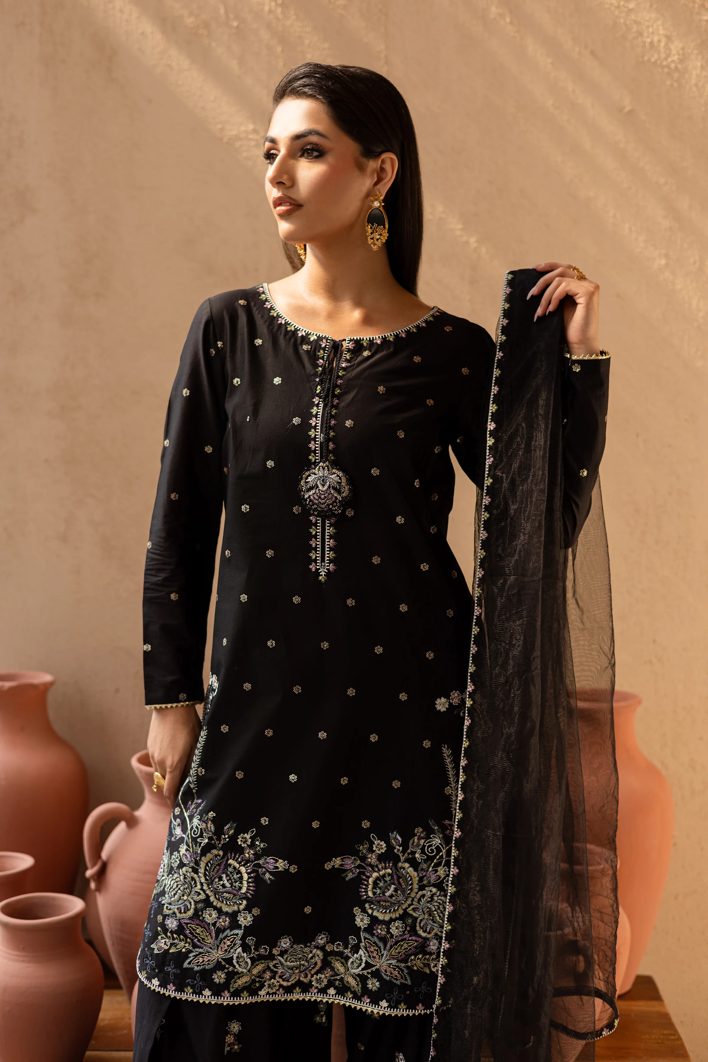 Varsha 3Pc - Embroidered Solid Dress - Image 7