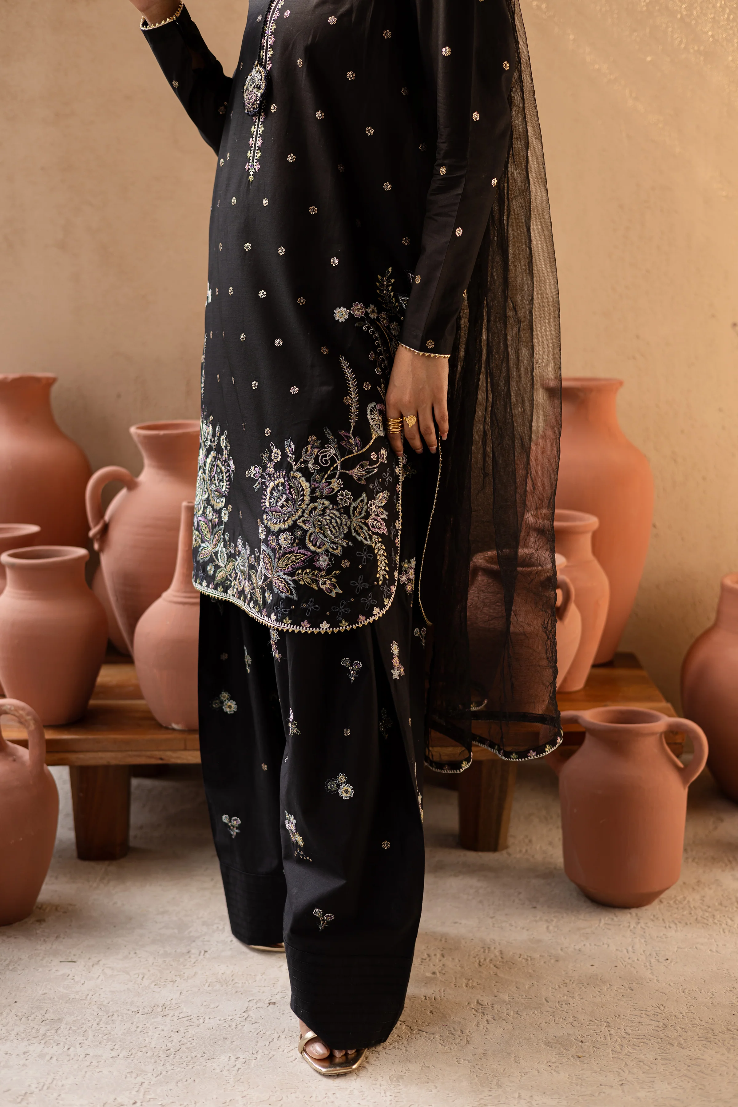 Varsha 3Pc - Embroidered Solid Dress - Image 8