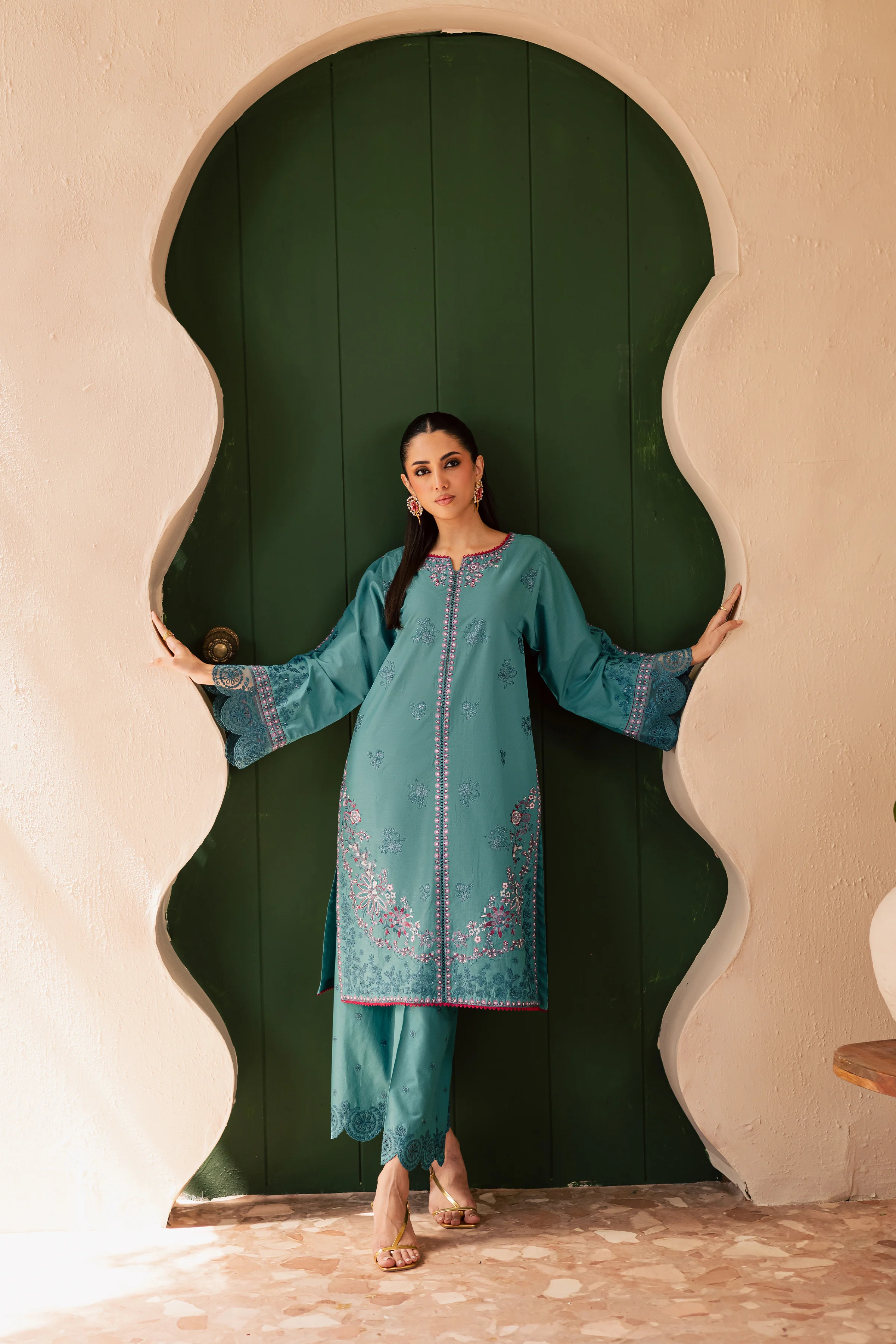 Versak 2Pc - Embroidered Solid Dress - Image 2