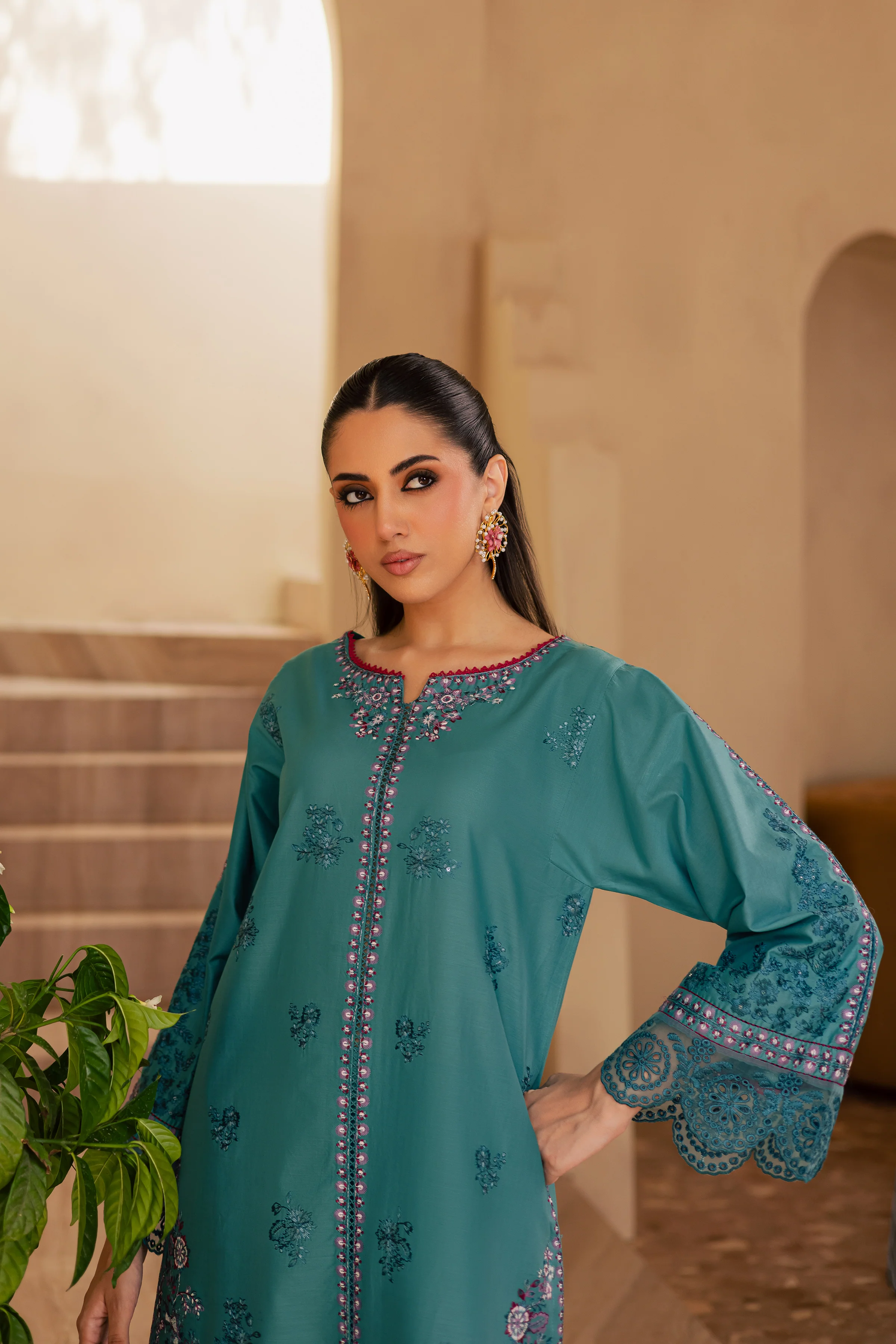 Versak 2Pc - Embroidered Solid Dress - Image 3