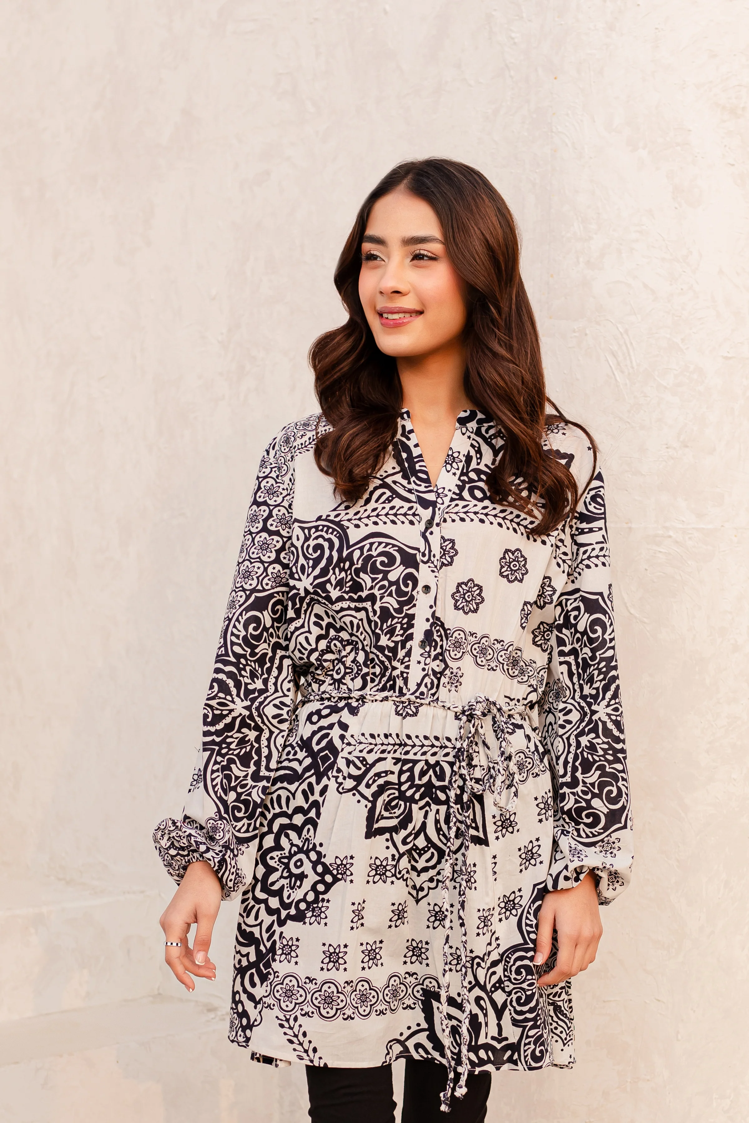 White Blue 1Pc - Printed Cambric Dress - Image 9