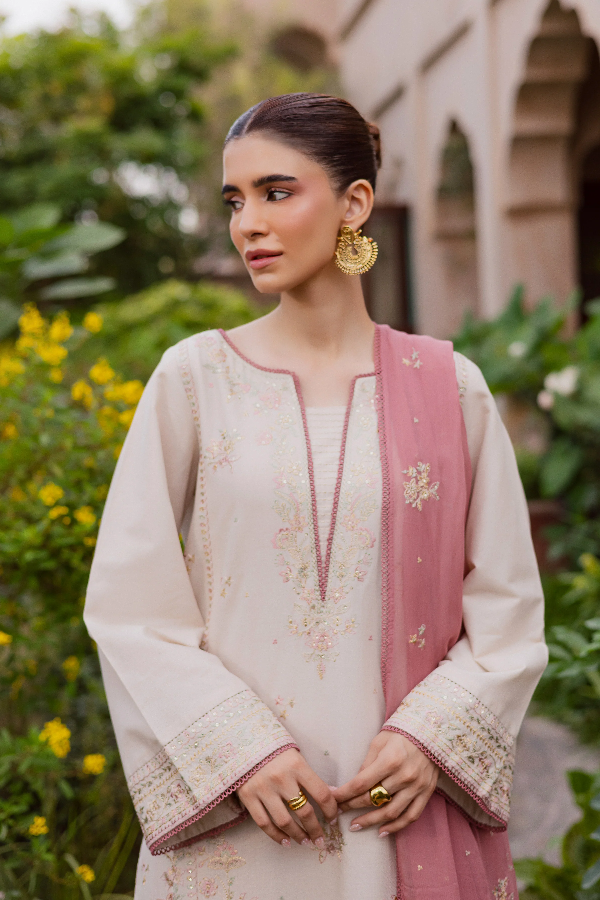 White Castor 3Pc - Embroidered Khaddar Dress - Image 2
