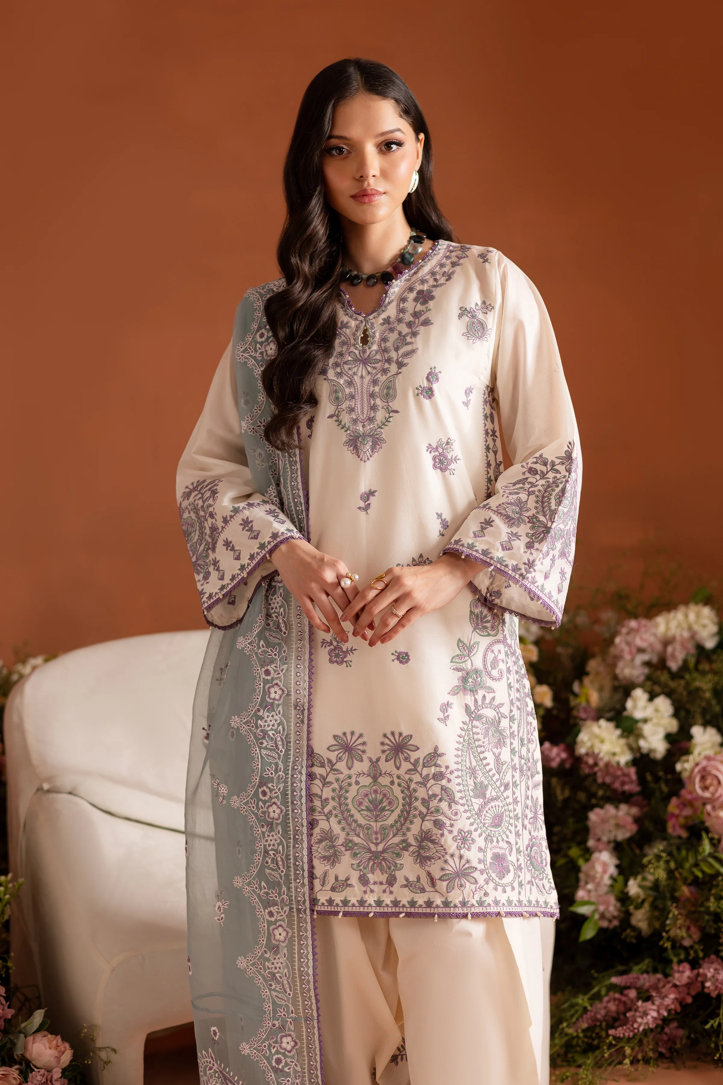 White Opal 3Pc - Embroidered Lawn Dress - Image 3
