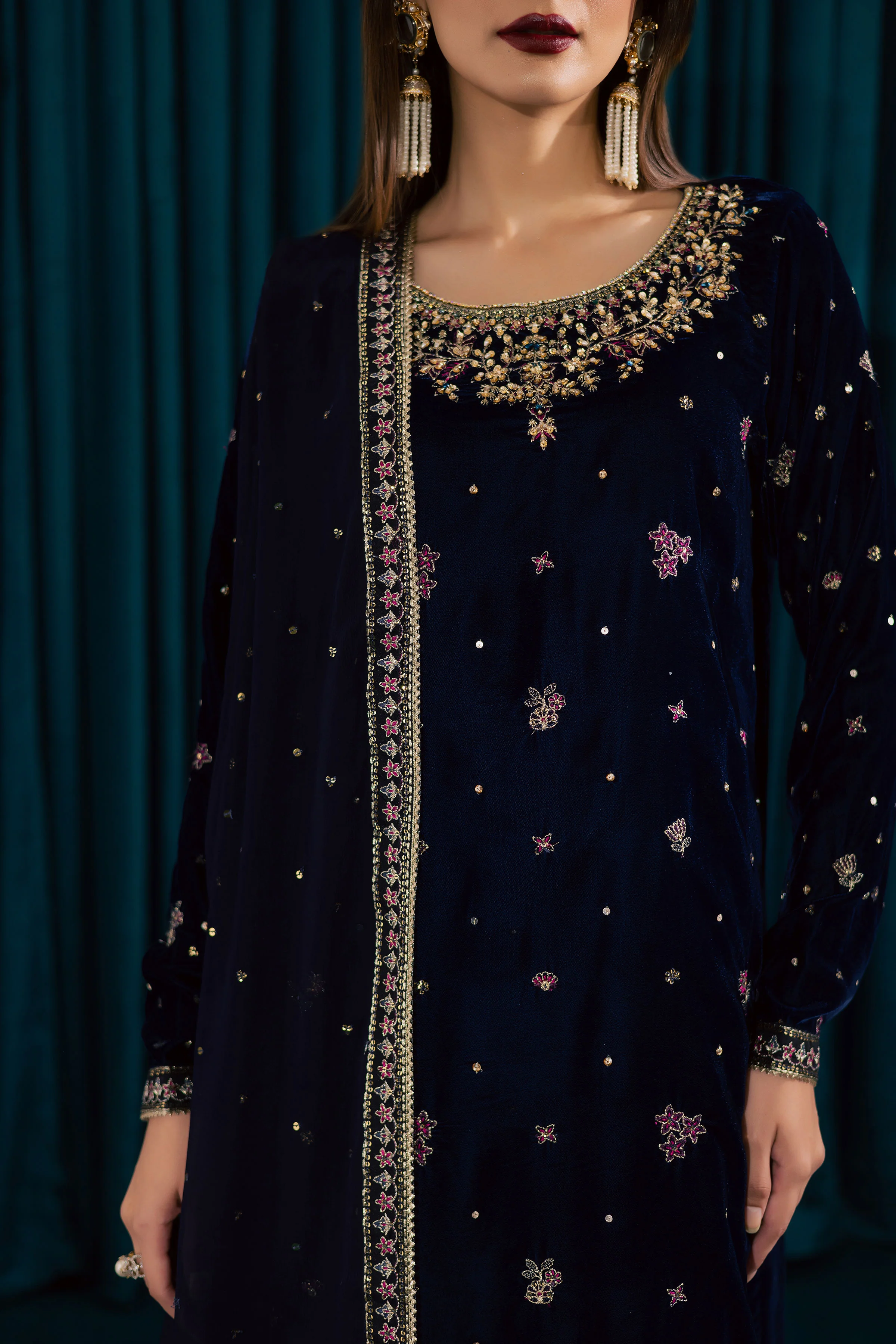 Yashal 3Pc - Velvet Formal Dress - Image 10