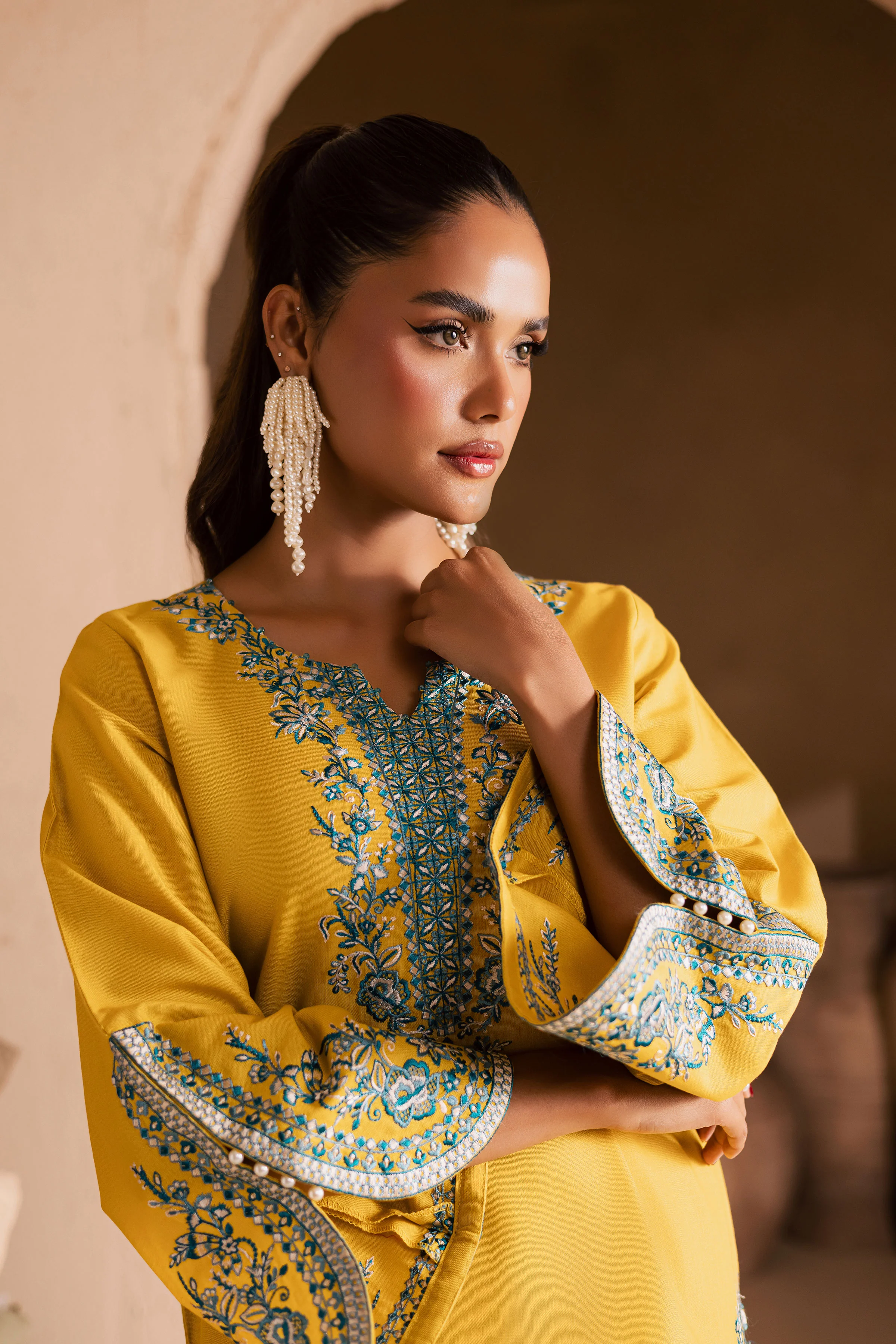 Yellow April 2Pc - Embroidered Khaddar Dress - Image 2