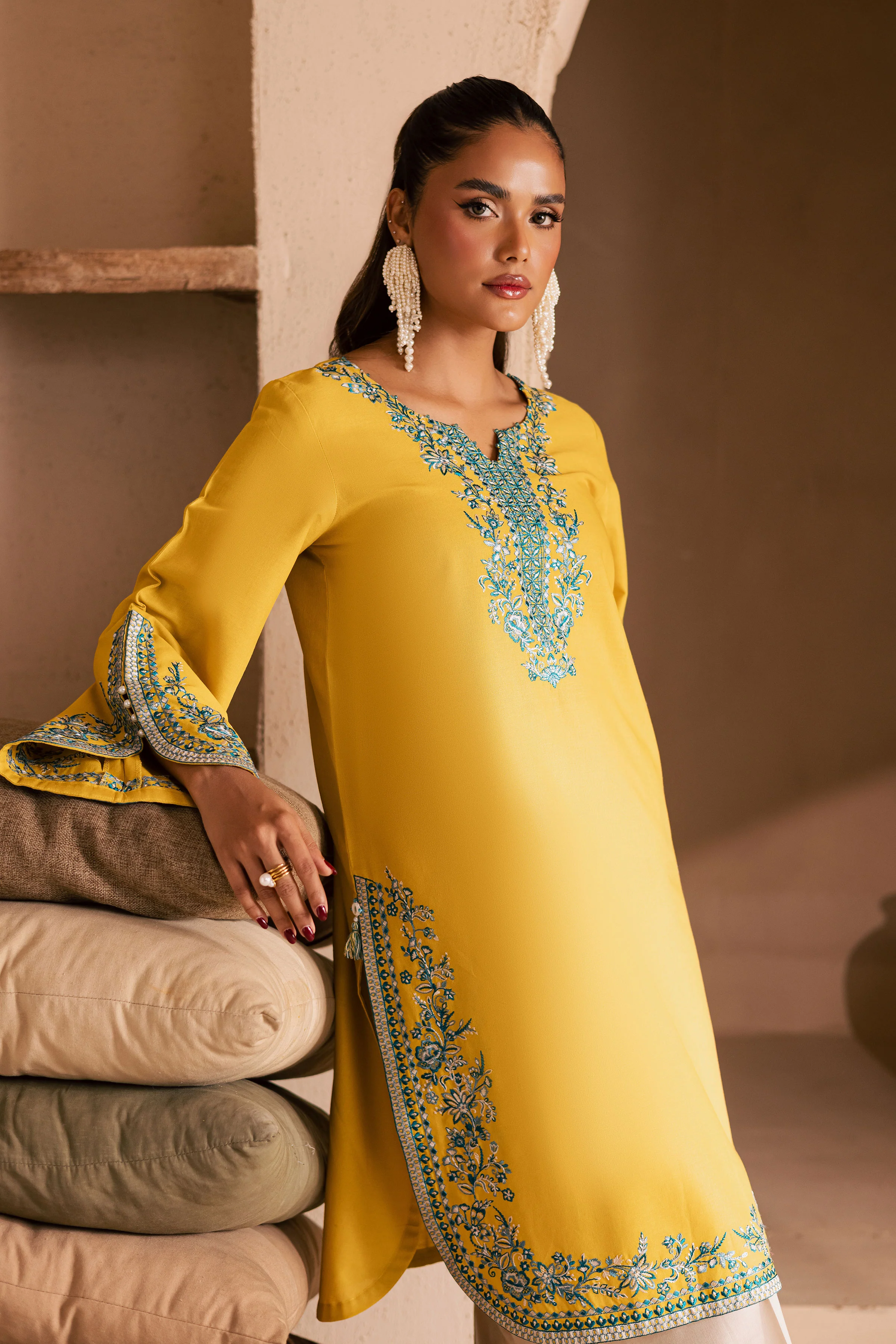 Yellow April 2Pc - Embroidered Khaddar Dress - Image 4