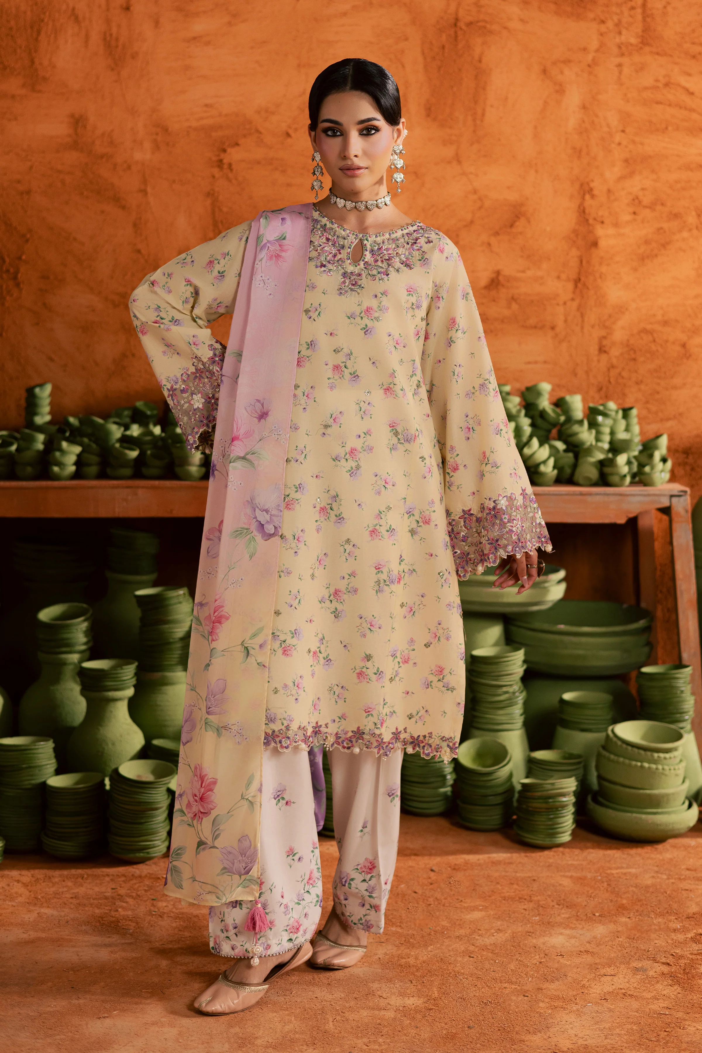 Yellow Lamia 3Pc - Printed Lawn Dress - Image 11