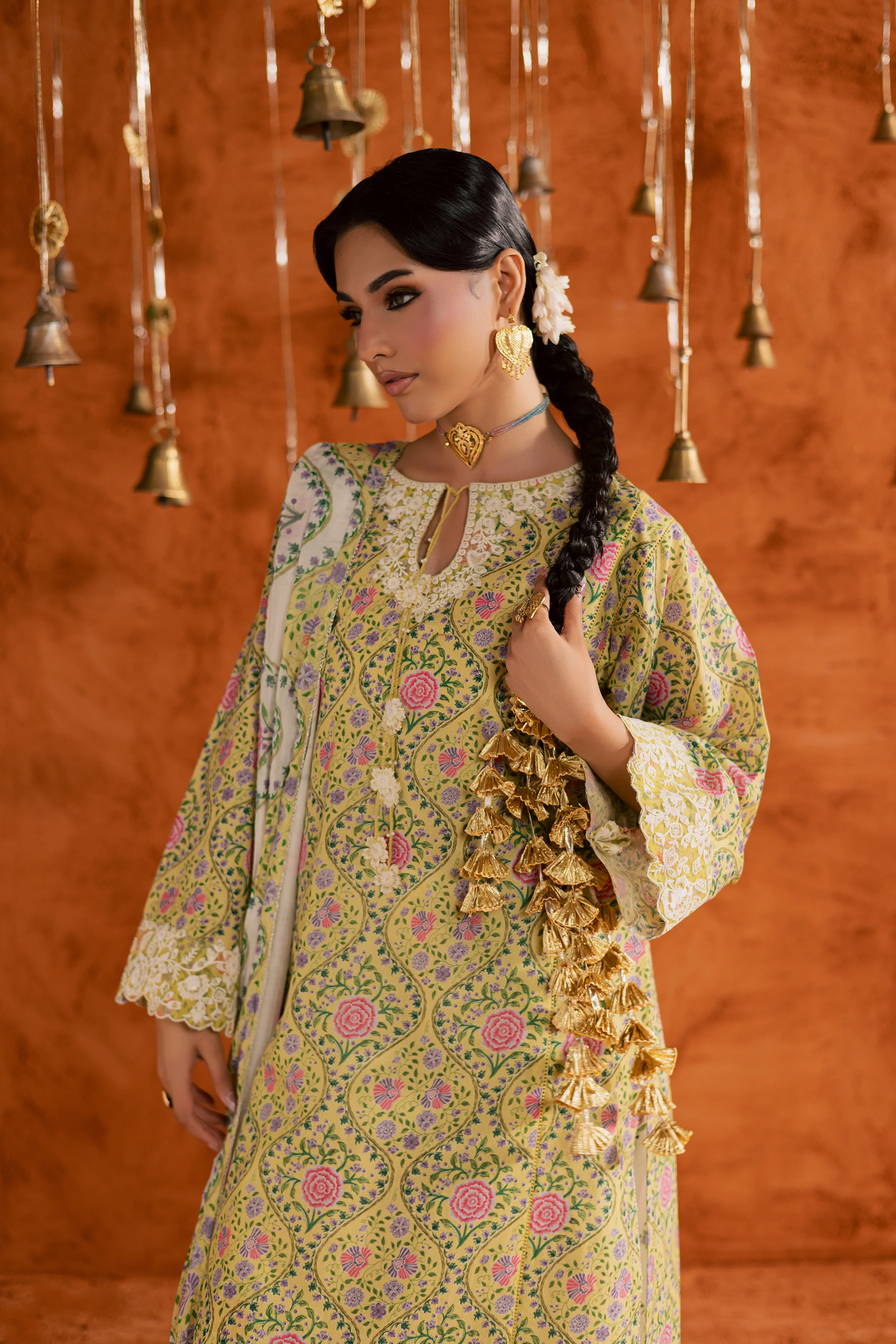 Yellow Minsa 3pc - Printed Lawn Dress - Image 12