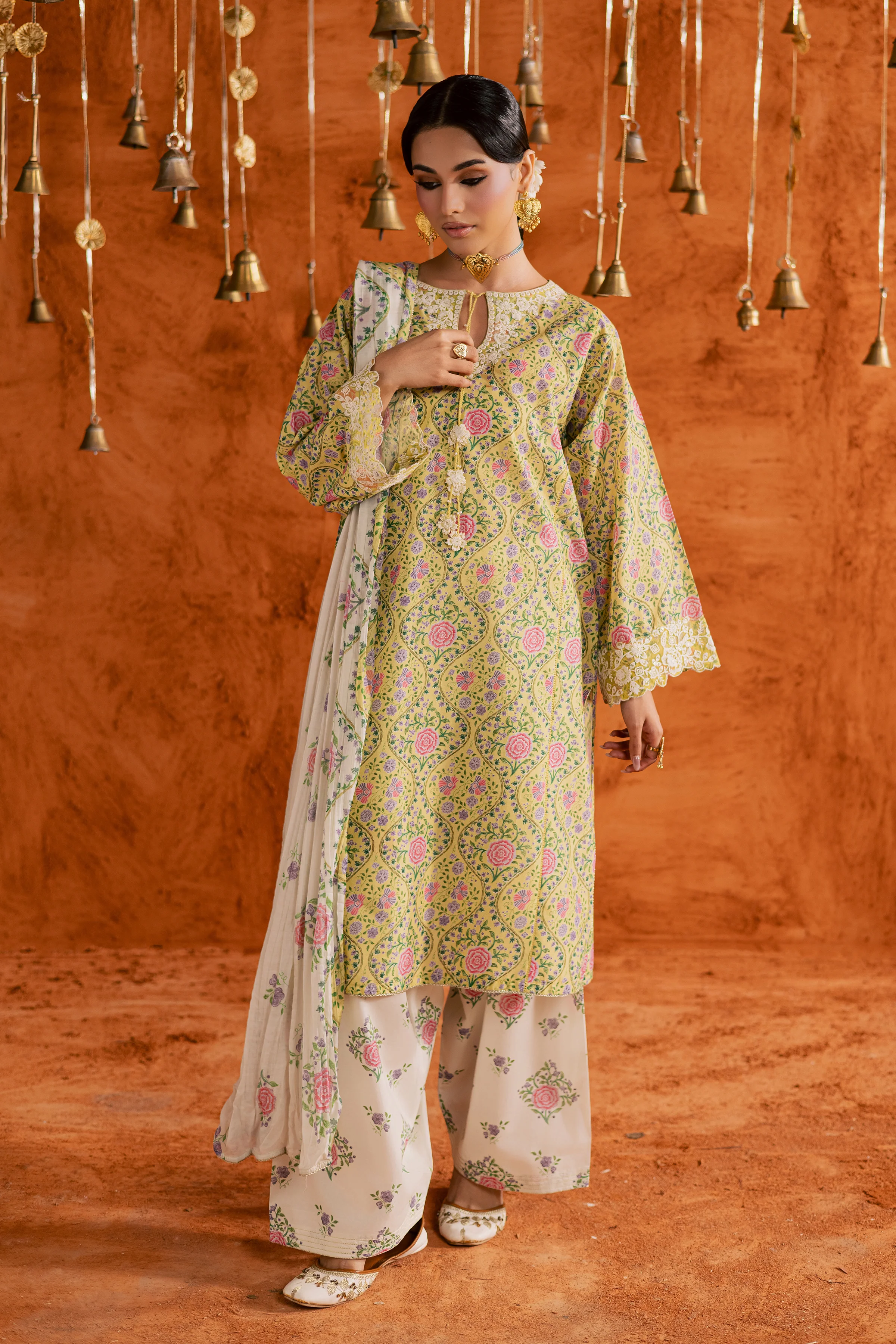 Yellow Minsa 3pc - Printed Lawn Dress - Image 13