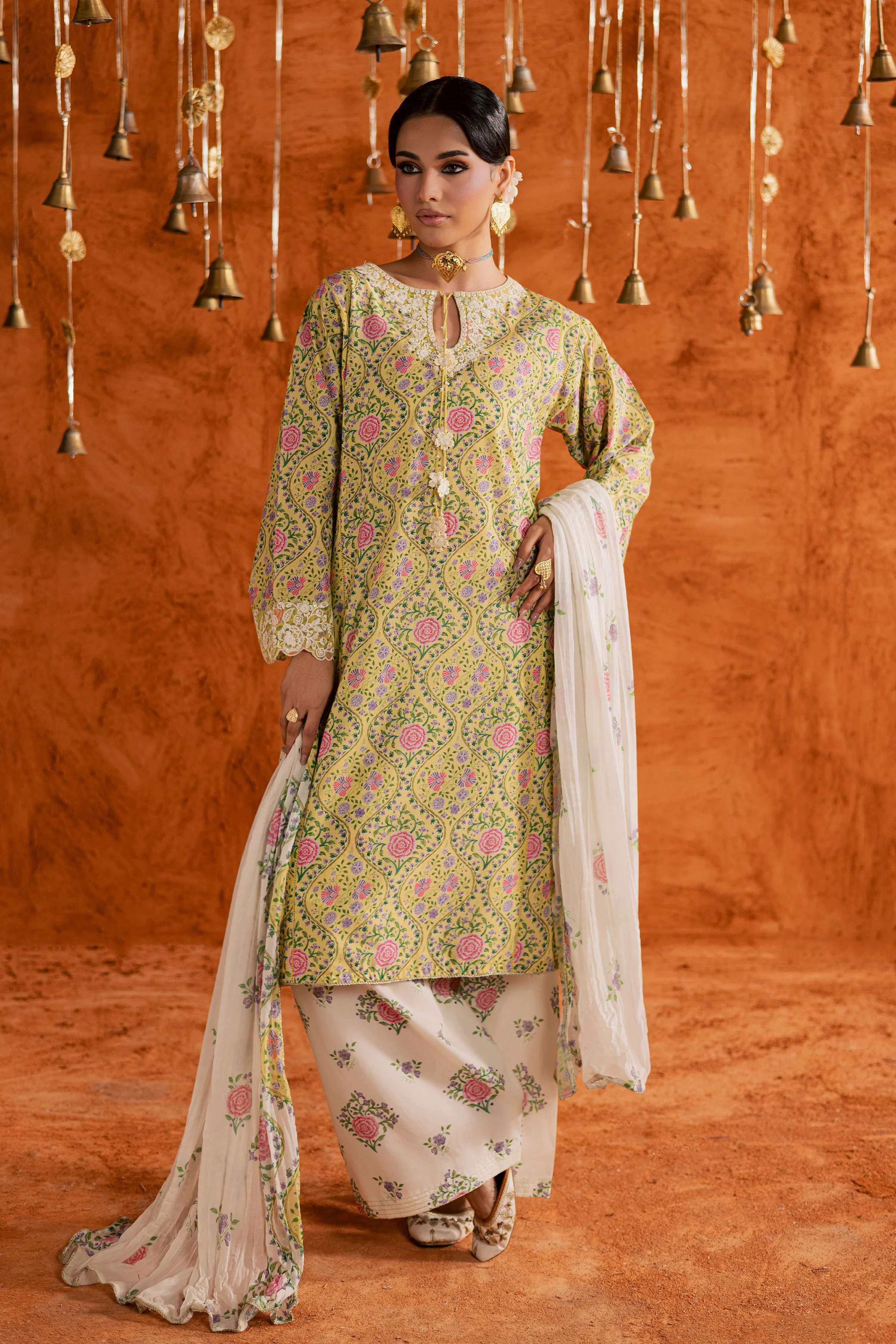 Yellow Minsa 3pc - Printed Lawn Dress - Image 4