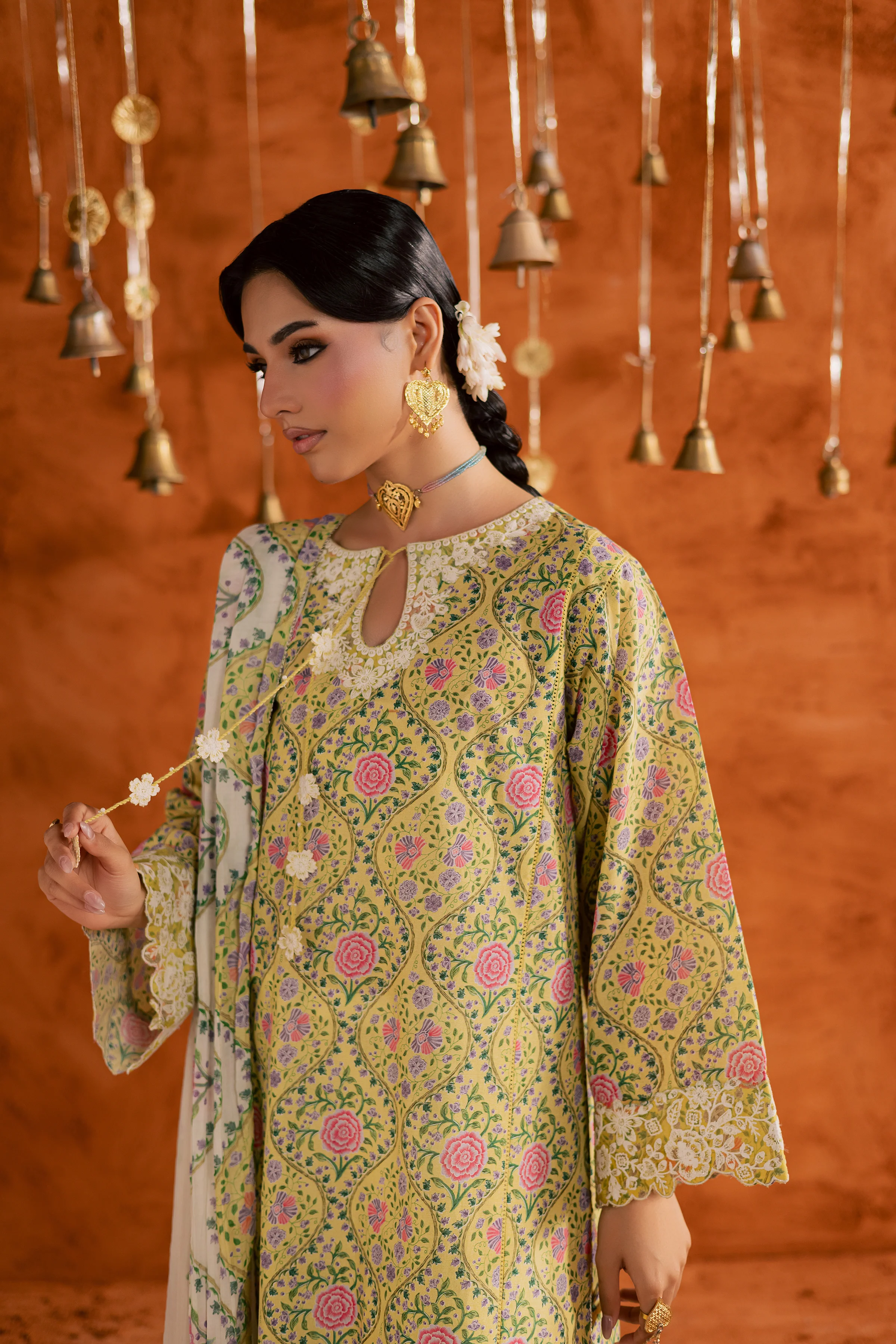Yellow Minsa 3pc - Printed Lawn Dress - Image 9
