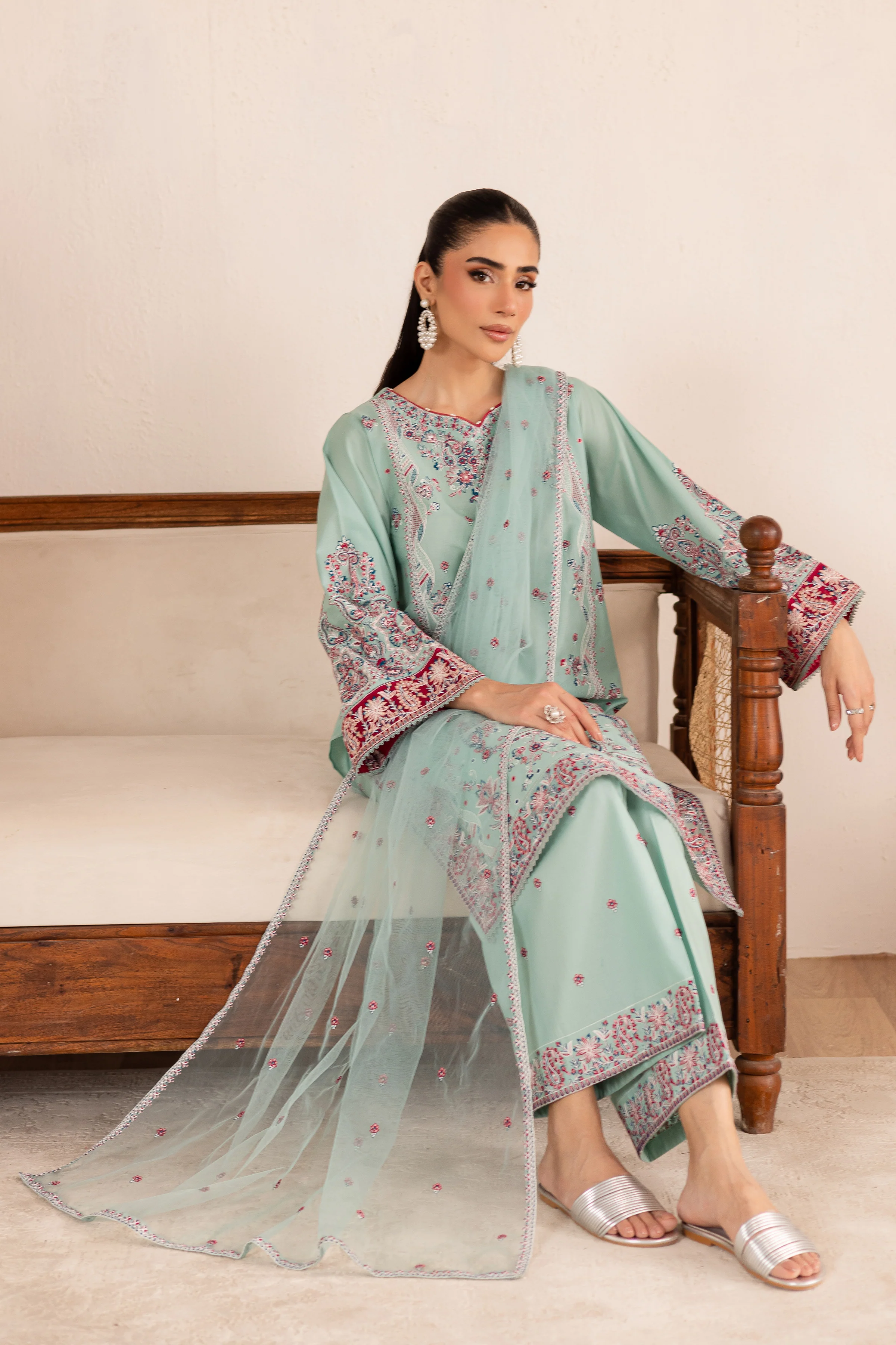 Zen 3Pc - Embroidered Solid Dress - Image 4
