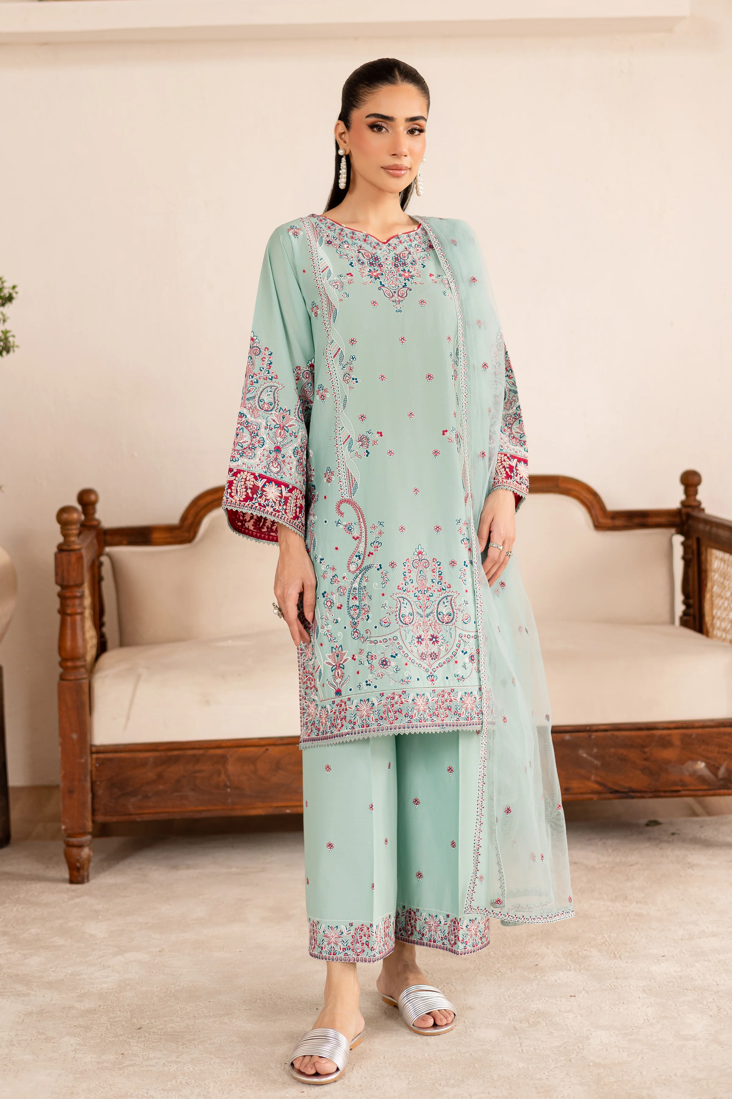 Zen 3Pc - Embroidered Solid Dress - Image 5