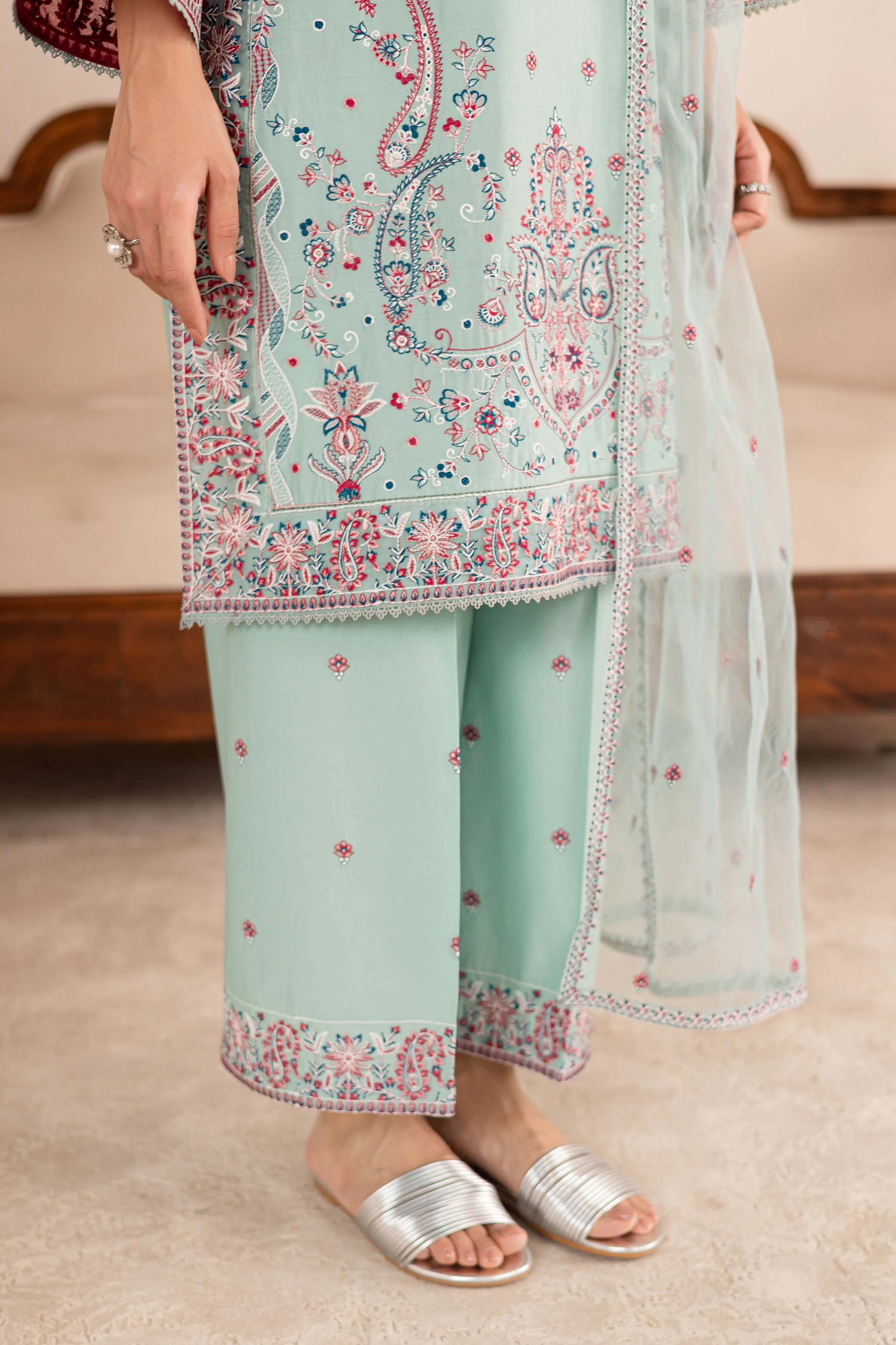 Zen 3Pc - Embroidered Solid Dress - Image 8